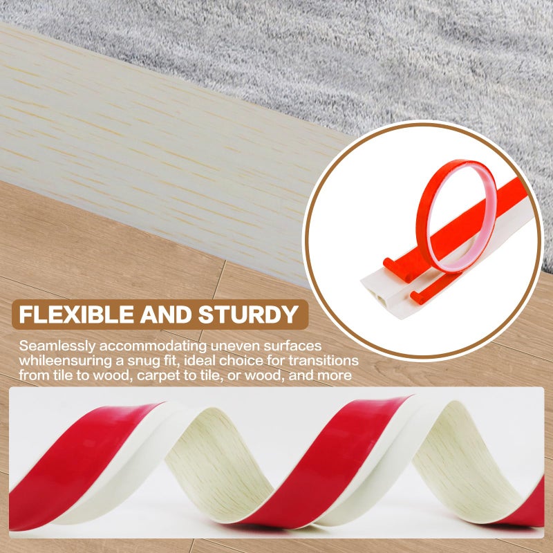 DBHXXMB-HH Floor Transition Strip Vinyl Door Threshold Ramp Self Adhesive Carpet Edging Strip Doorway Edge Trim, Overlap Edge Reducer for Laminate Carpet, Floor, Tile (Yellow Wood, 1/5"" to 2/5"", 6.6Ft) - Image 4